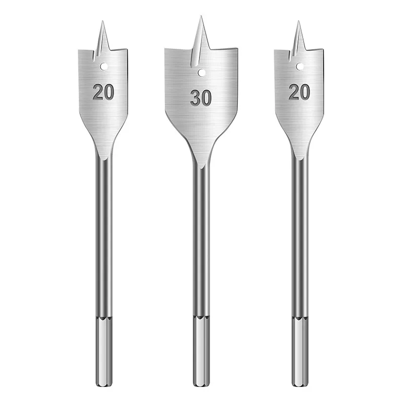 1/4" Hex Shank Long Spade Bit Set – 3-Blade Center Point Flat Drill for Door Locks, Drawer Slides, and Hinge Reaming, Industrial Grade Wood Boring Opener